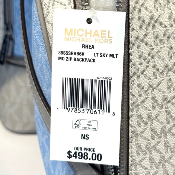Michael Kors Rhea Medium Color-Block Signature Logo Backpack Light Sky Multi - Picture 9 of 9